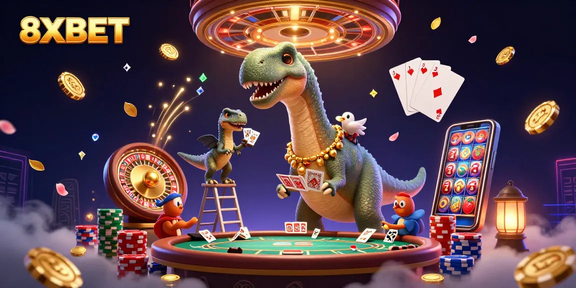 Experience thrilling gameplay at 8XBET with a vibrant casino scene featuring dynamic character interactions.