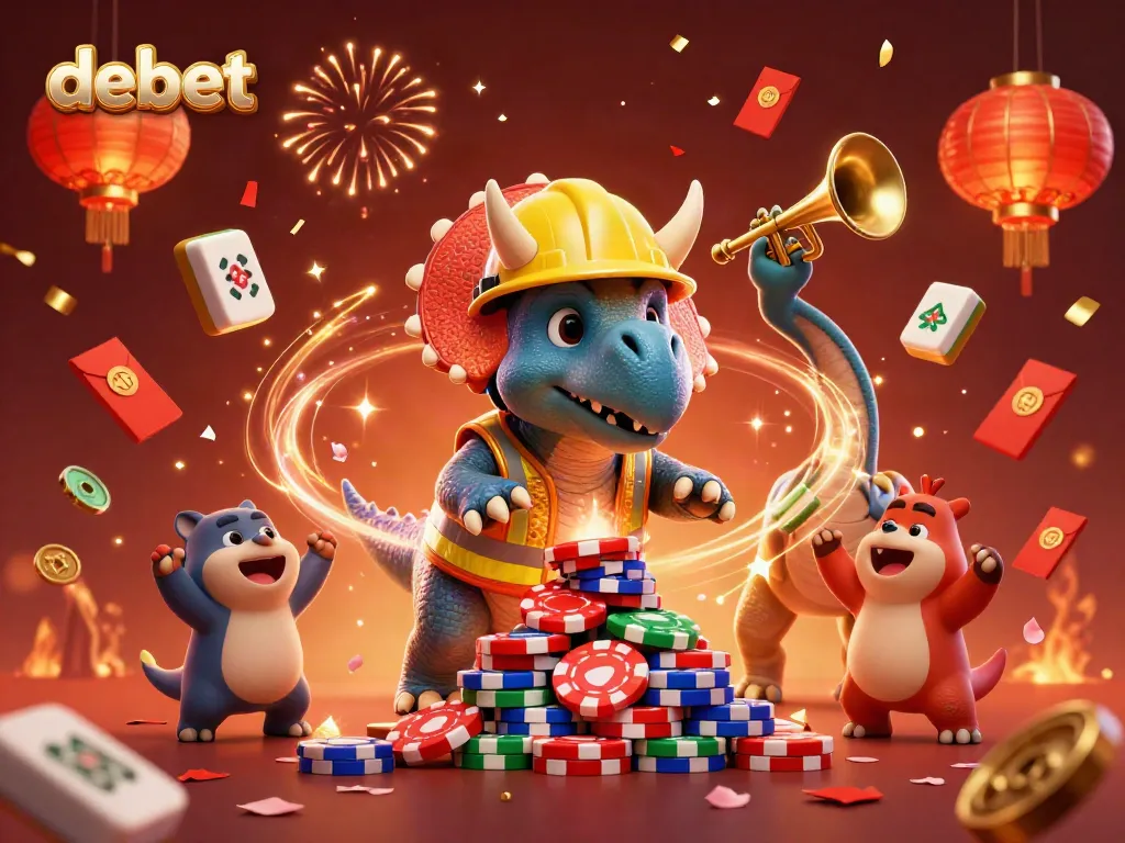 Celebrate winning at debet with a vibrant casino-themed scene featuring animated characters creating excitement.