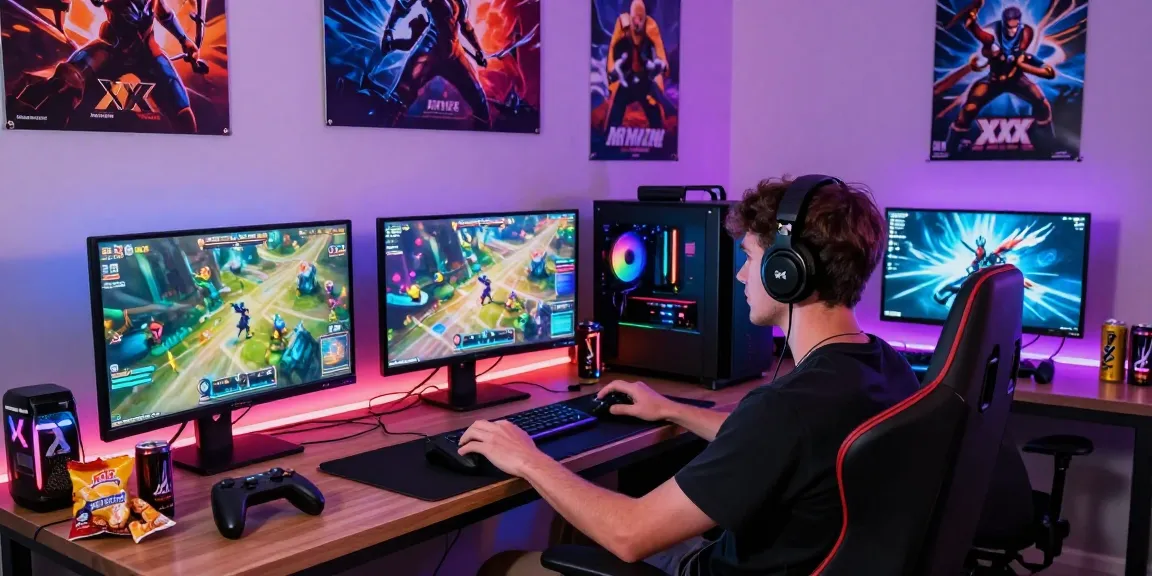 Exciting gaming scene with a person playing xxx games on multiple screens.