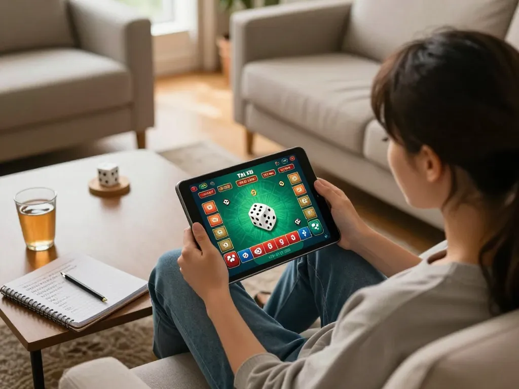 Engaged in Trang tài xỉu online gameplay, a person enjoys strategic betting from their cozy living room.