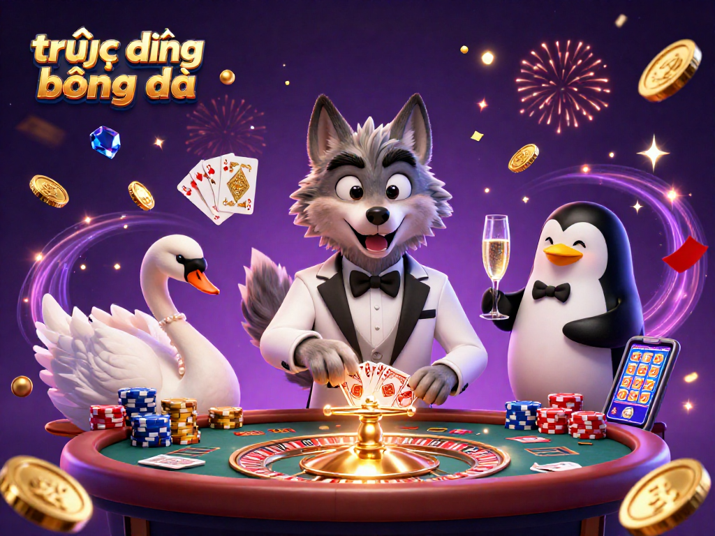 Experience trực tiếp bóng đá with thrilling gambling action depicted in a vibrant 3D illustration representing a dynamic casino scene.