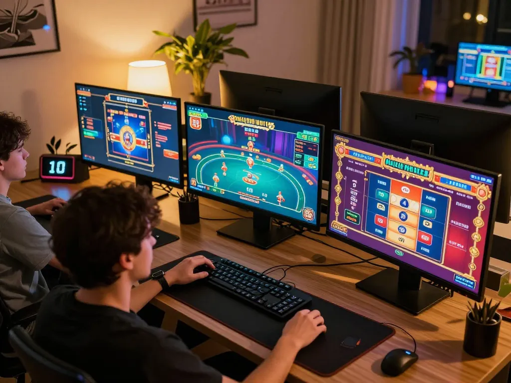 Engaged player enjoying online gaming at home with 789winpen casino action visible on multiple screens