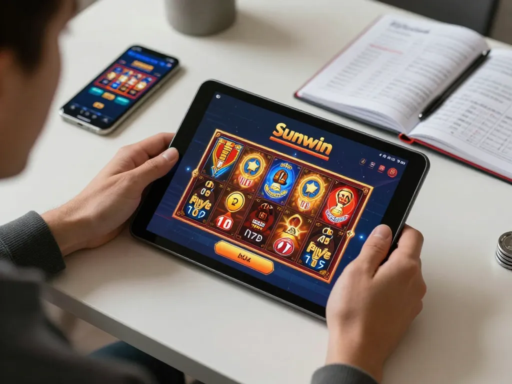 Engaging gameplay experience on the Sunwin app, featuring online poker session in a modern home office.