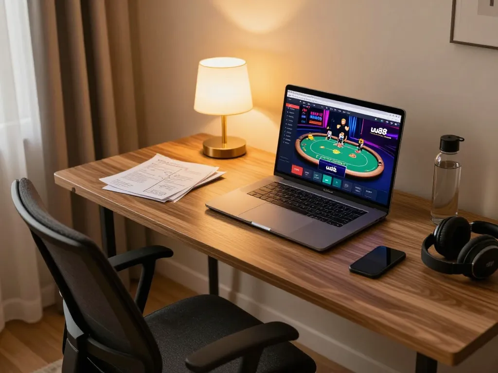 Engage in exhilarating online gambling at uu88.com with a stylish gaming setup.