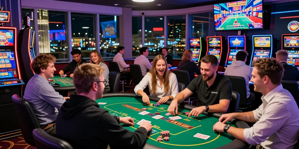 Non UK casinos for UK players at vibrant international gaming venue, featuring diverse players engaged in live dealer games and slots from https://ghsc.co.uk.