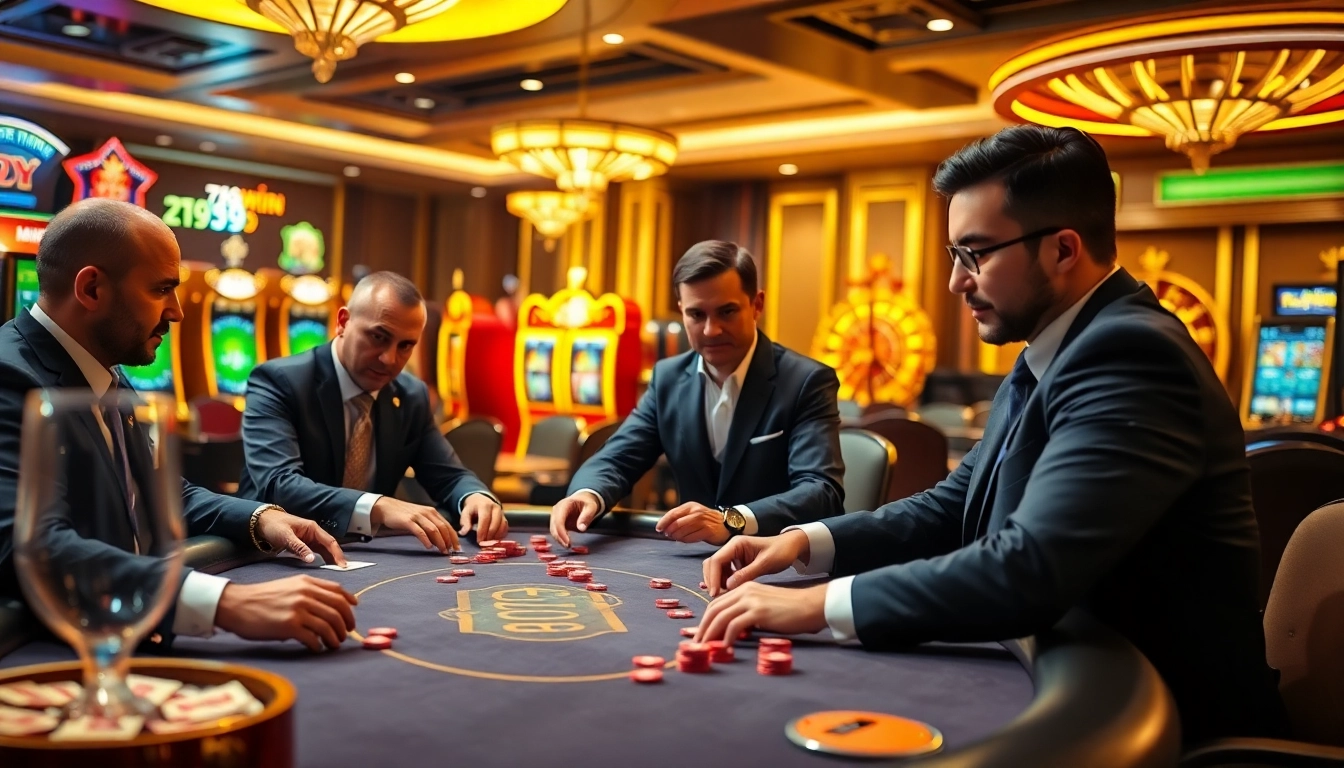 Players engaging in a poker game at 789winn's luxurious casino atmosphere.