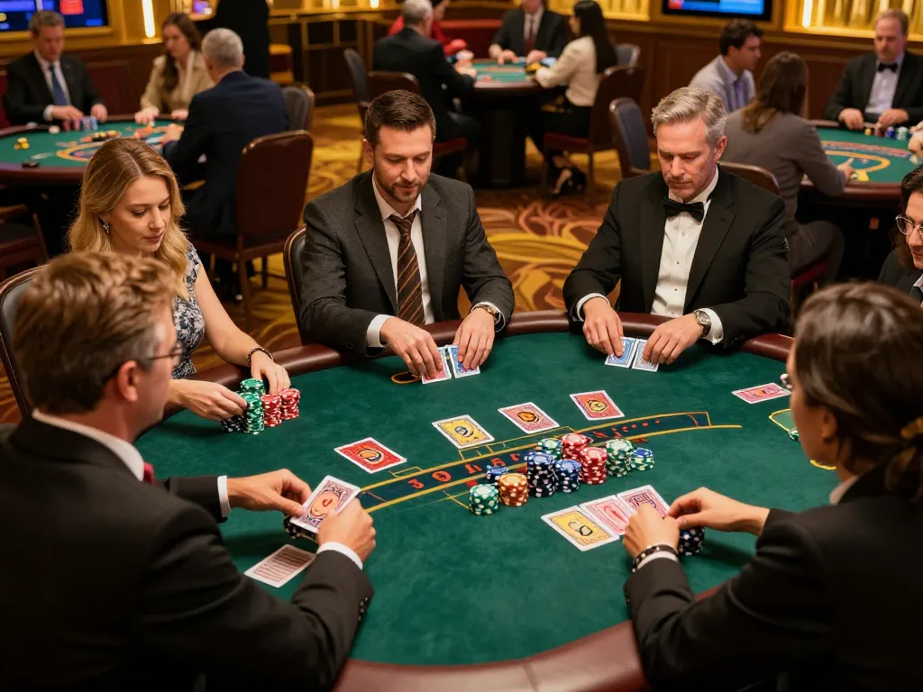 Experience strategic gameplay with Sin88 at a dynamic blackjack table in a lively casino