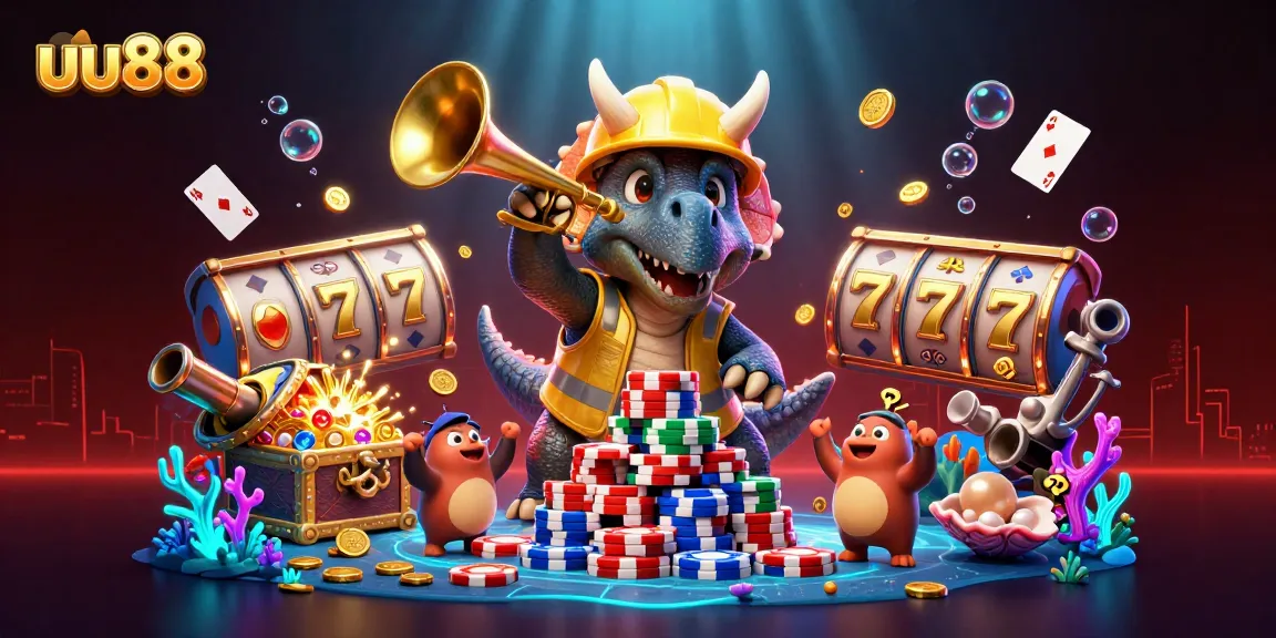 uu88 players enjoying exciting slot games with vibrant characters in a lively casino scene