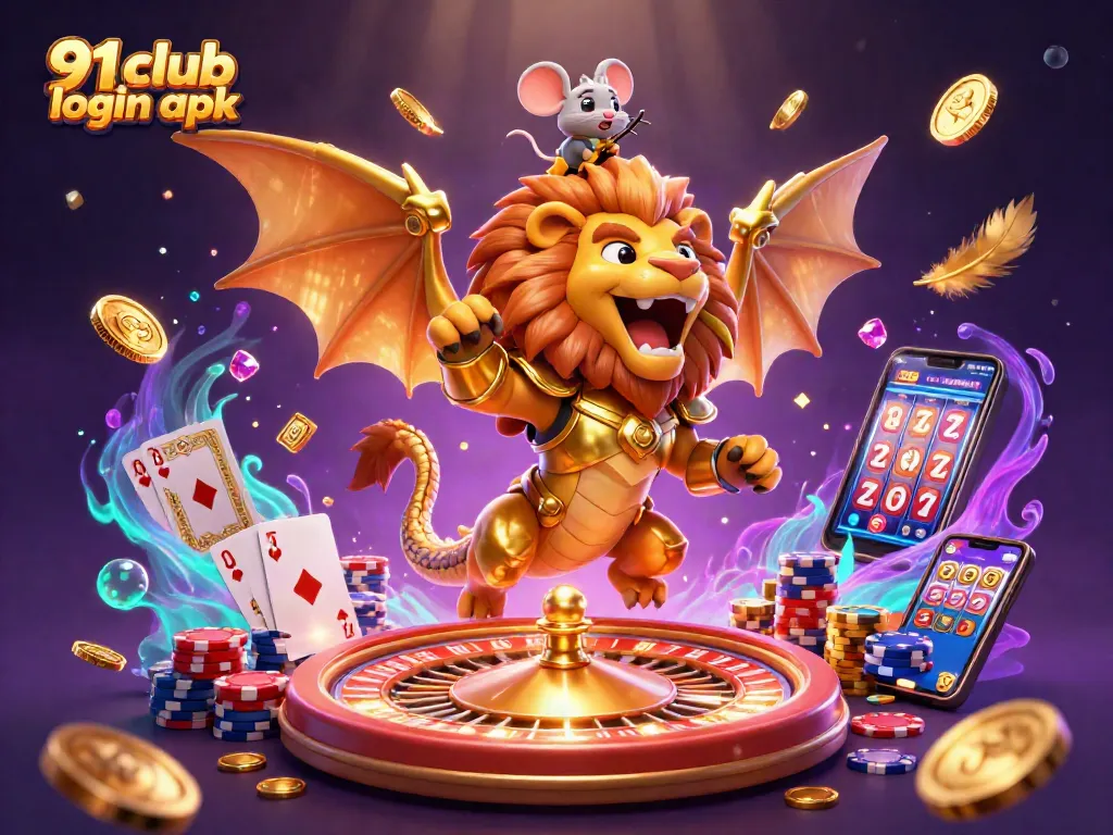 Engage with the 91 club login apk in an exciting 3D casino scene full of golden coins and dynamic gameplay elements.
