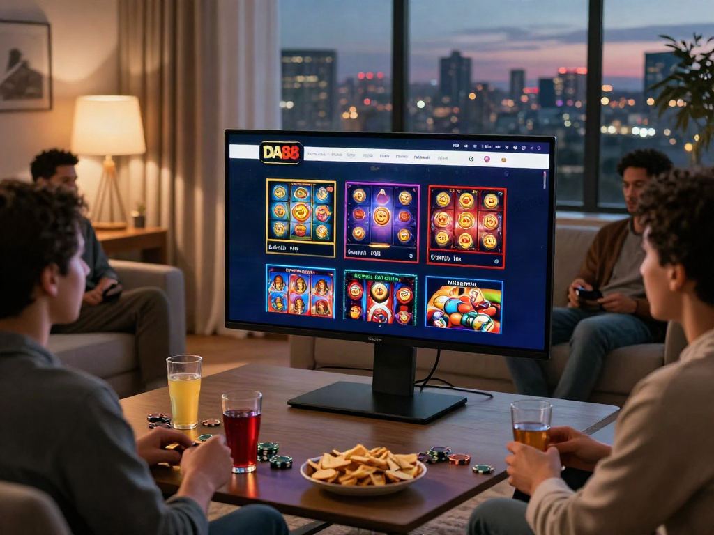 Dynamic online gaming experience at trang chủ da88 in a cozy living room, highlighting various gaming options.