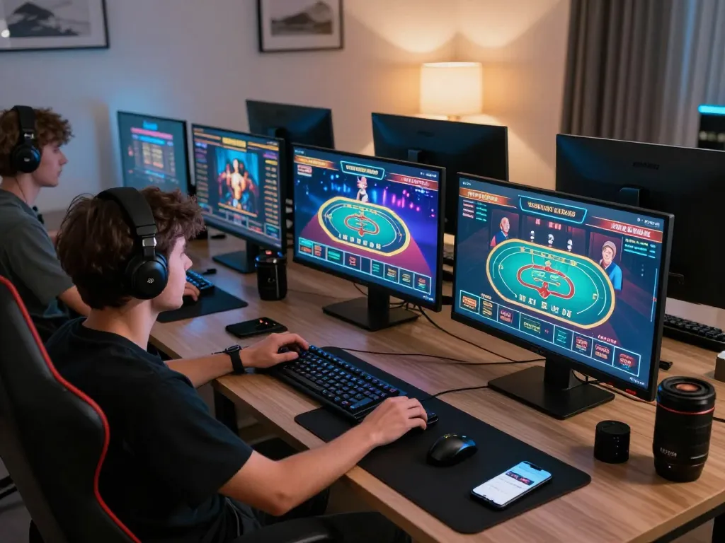 Player enjoying online games at home with a focus on 789winh betting strategies and screen interfaces