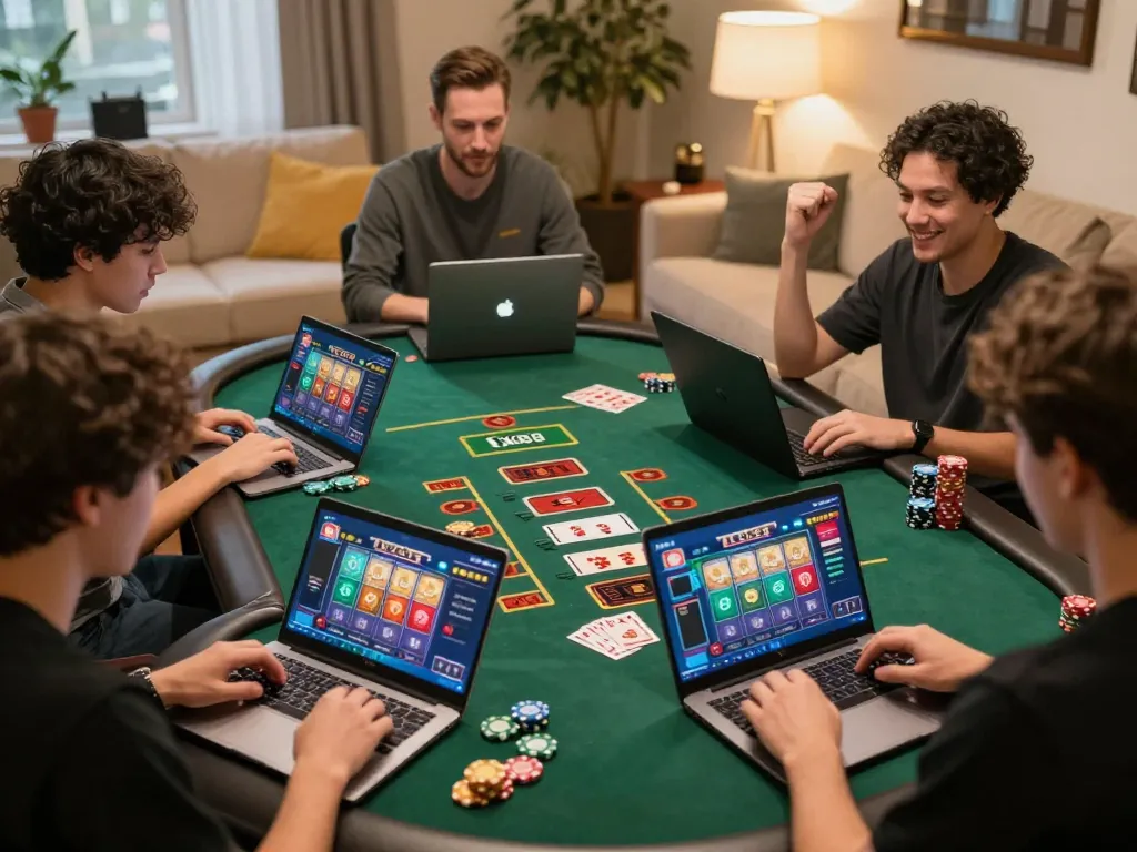 Players engaging in live casino games on LC88 from home, celebrating wins and strategizing.