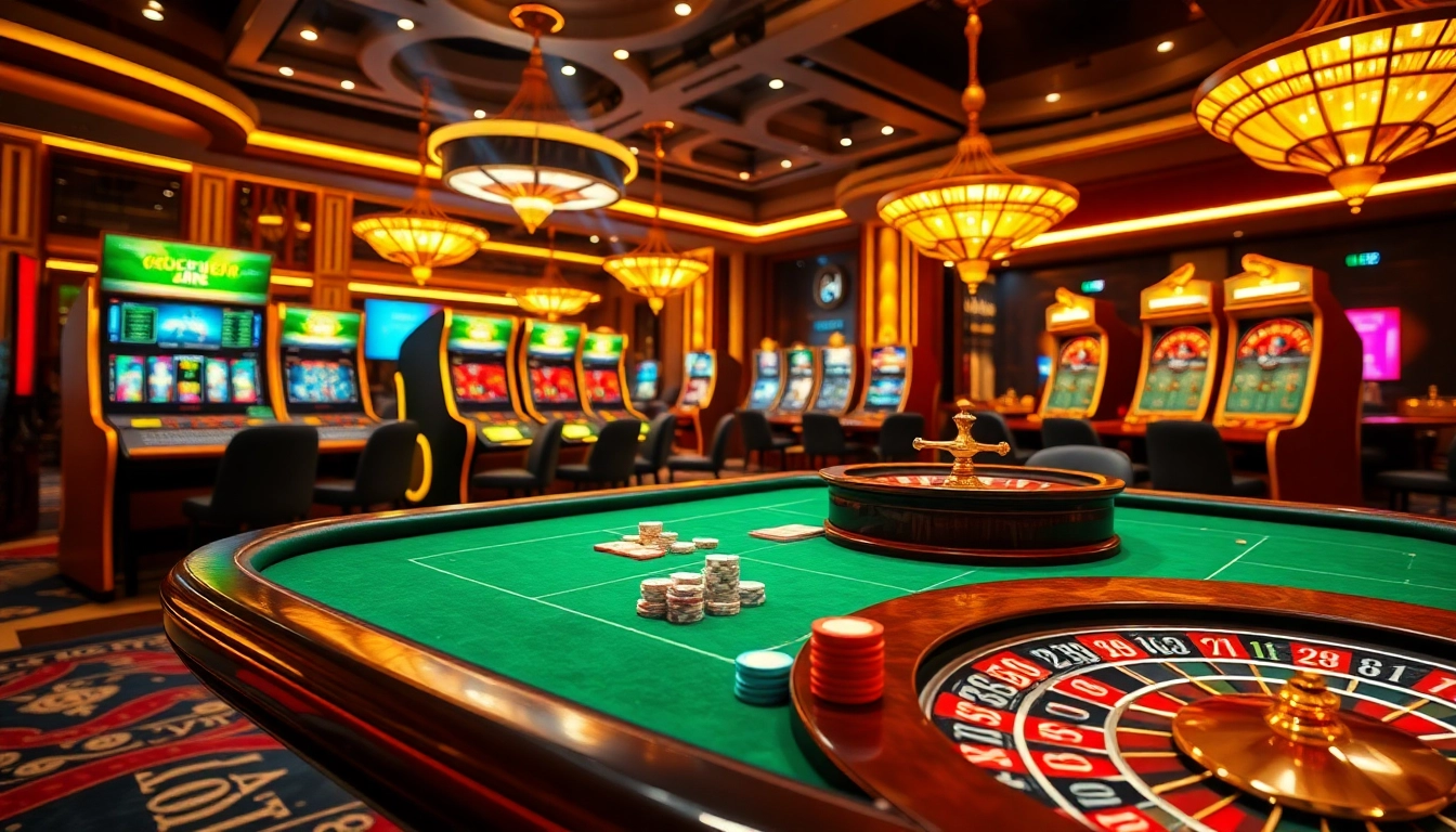 Experience thrilling gameplay at trang chủ OPEN88 with a vibrant casino scene featuring poker tables and roulette wheels.