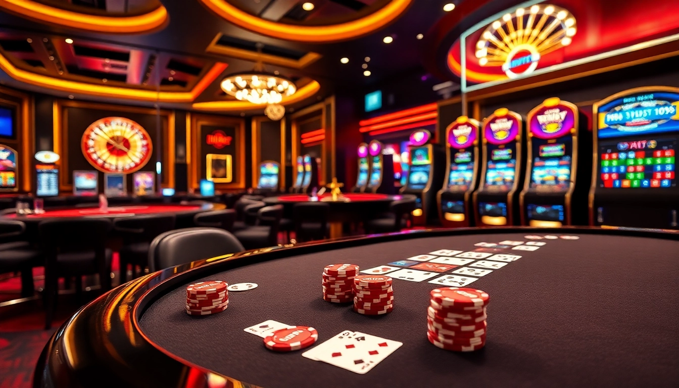 Engage in the thrill of i9bet with vibrant casino visuals featuring poker chips and a roulette wheel.