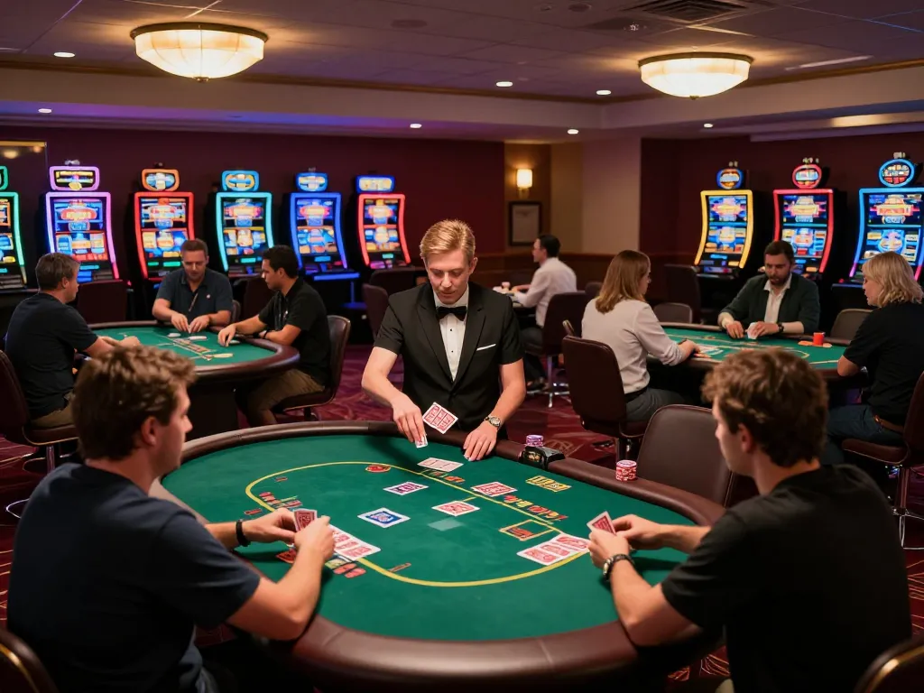 Players enjoying a thrilling poker game at MM88 casino with dynamic dealer actions and vibrant atmosphere.