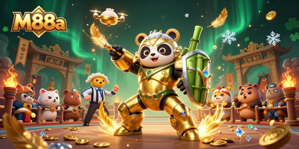 Engage with M88a in a thrilling arena featuring a golden panda and immersive casino elements.