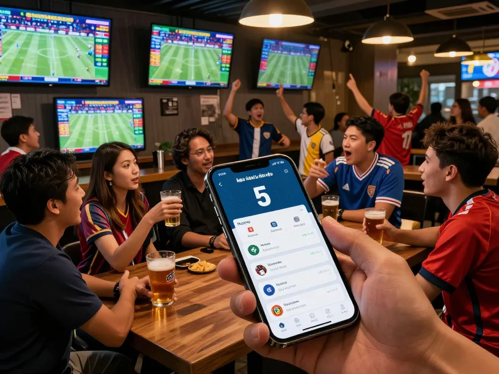 Kèo nhà cái 5 app displayed on smartphone screen during an exciting live sports betting event