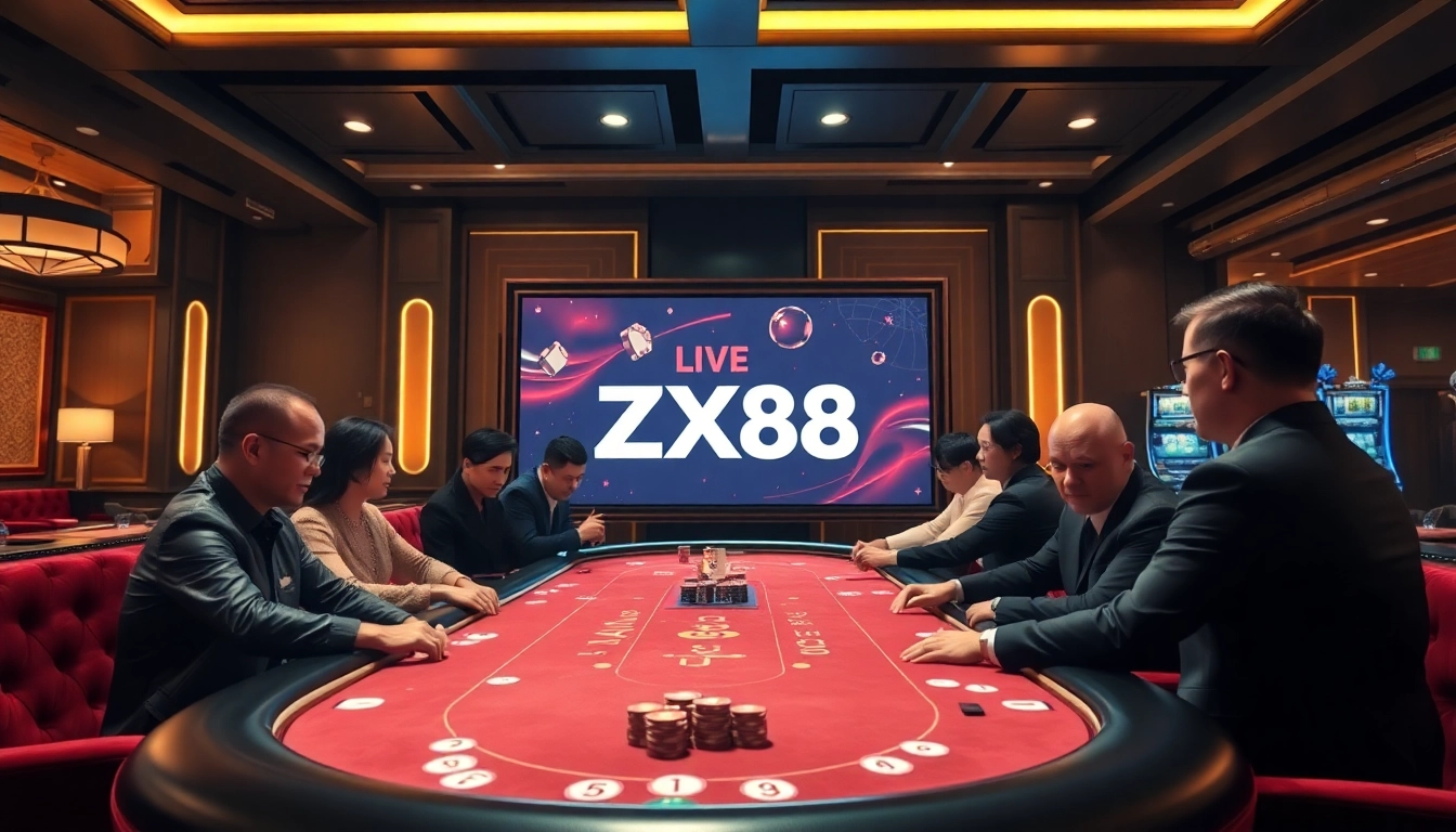 Experience high-stakes excitement at ZX88 Casino with vibrant poker tables and live dealers.