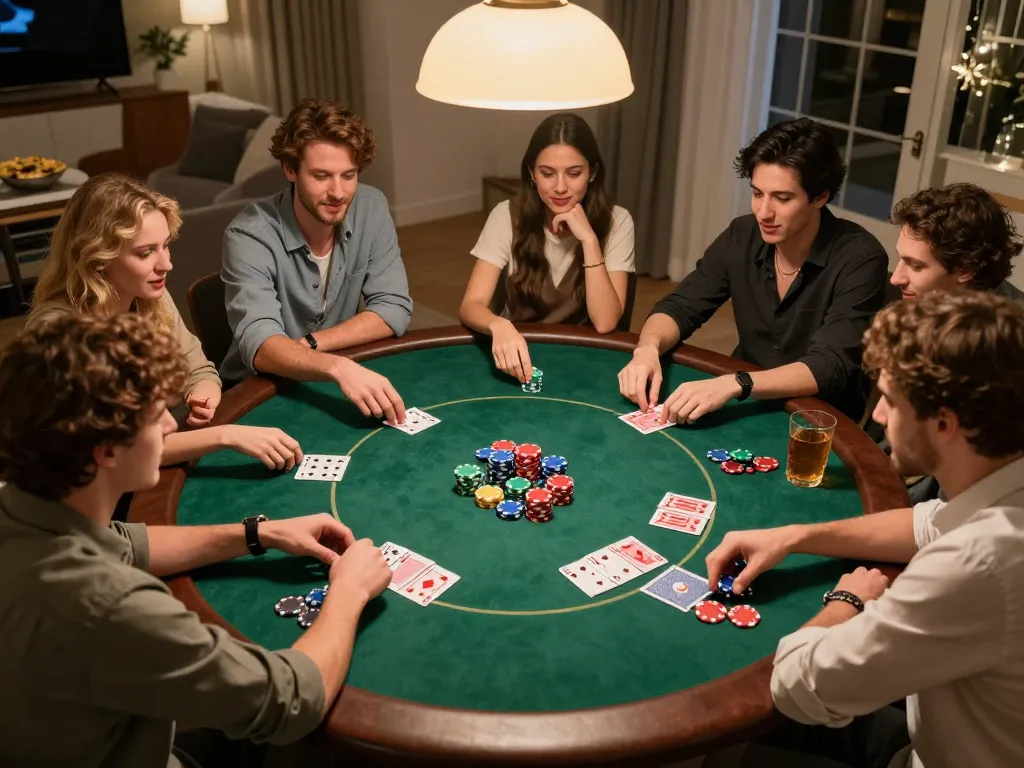 Friends playing poker at home, highlighting the excitement of RR88 gaming experience.