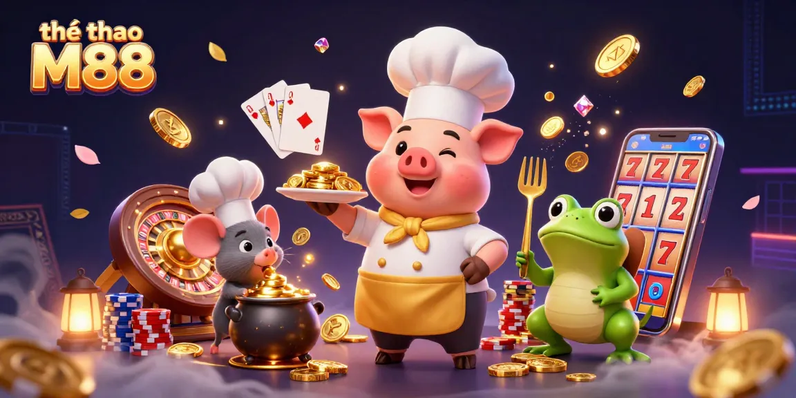 Experience thrilling thể thao M88 betting with dynamic visuals of casino elements and characters.