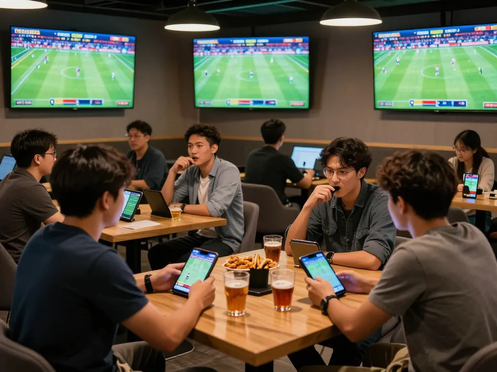 Cá Độ Bóng Đá action as fans place bets in a lively sports betting lounge.