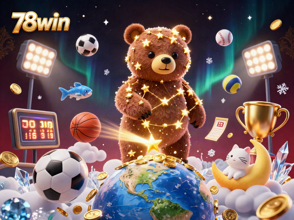 Engage with interactive gameplay at 78win featuring coins, sports balls, and dynamic casino elements.