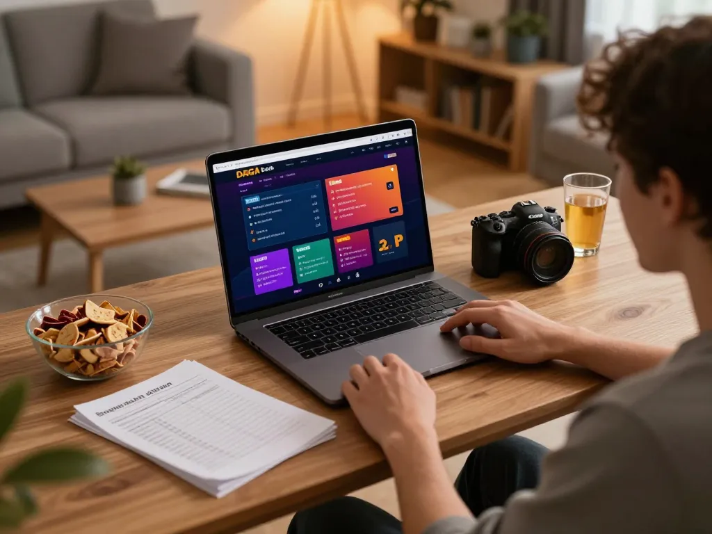 Daga online betting interface shown on a laptop screen during a cozy home gaming session, emphasizing responsible gambling.