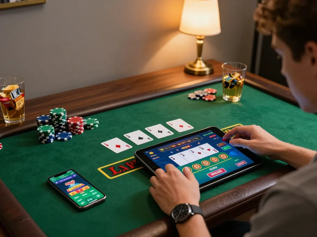 Experience max88 gaming excitement with blackjack gameplay on a tablet at home.