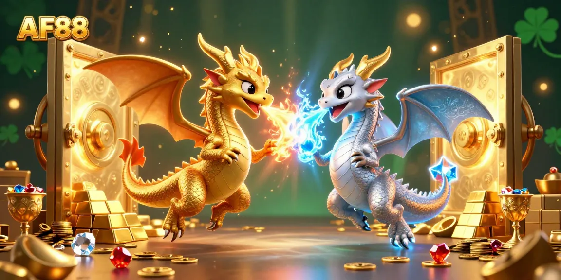 Engage in exciting wins at AF88 with gold and silver dragons and treasure elements in an immersive 3D scene.