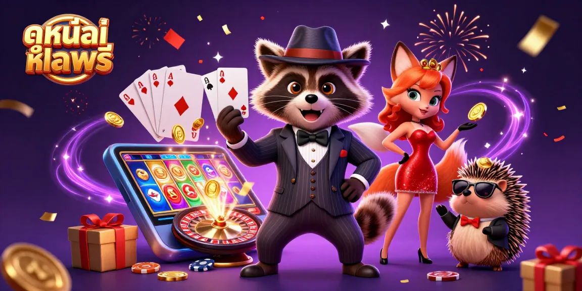 Experience ดูหนังออนไลน์ฟรี with a 3D raccoon, fox, and hedgehog in an electrifying gambling scene.