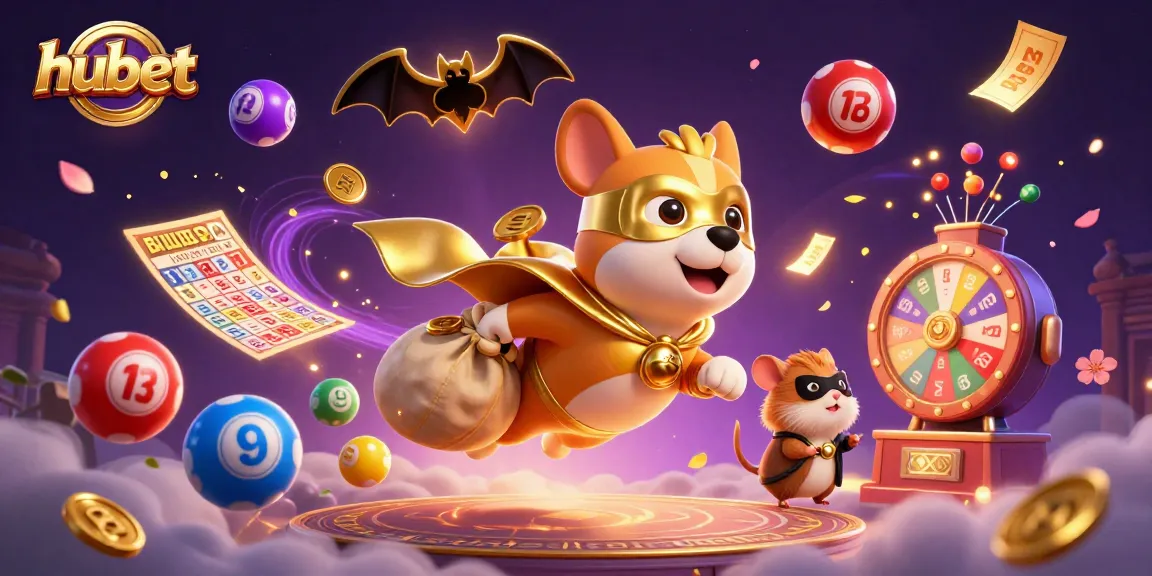Win big with hubet in this vibrant, action-packed casino illustration featuring fun gaming elements.