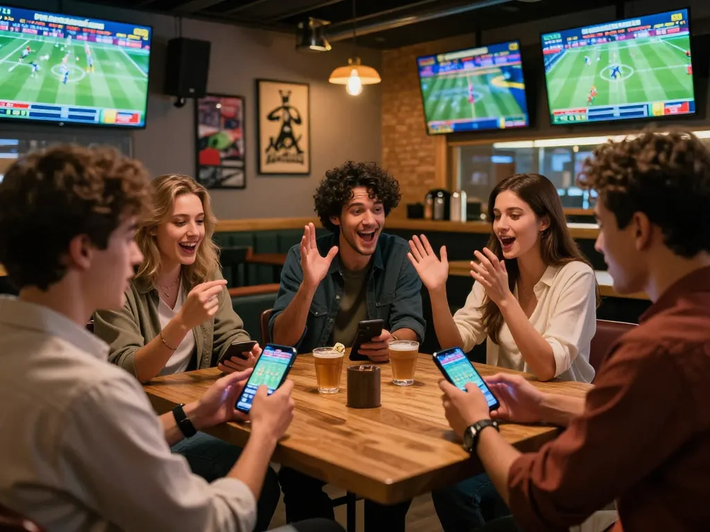 Bsport users engaging in live sports betting excitement, checking odds and reactions.