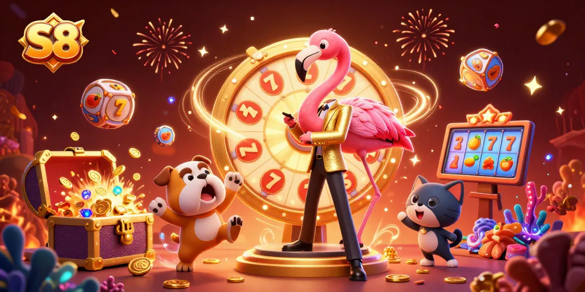 Spin to win at S8 with dynamic cartoon hosts and vibrant casino elements!