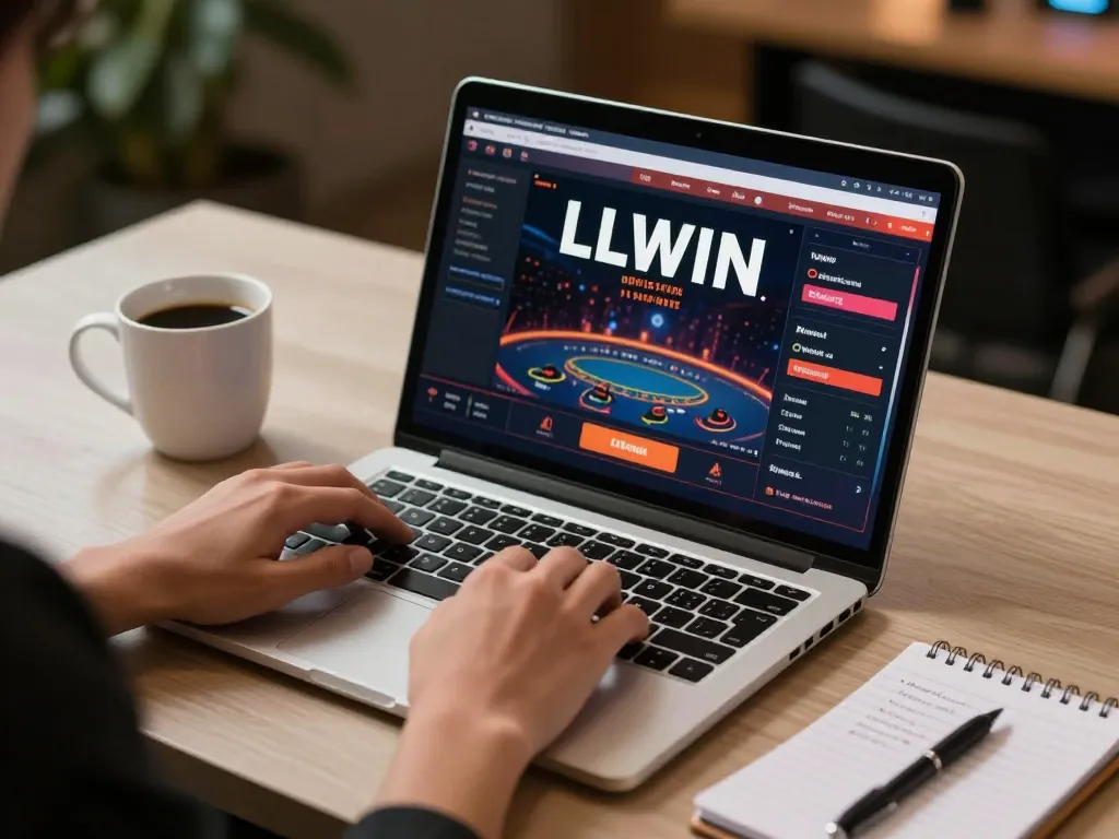 Player enjoying online casino gaming with LLWIN interface on laptop.