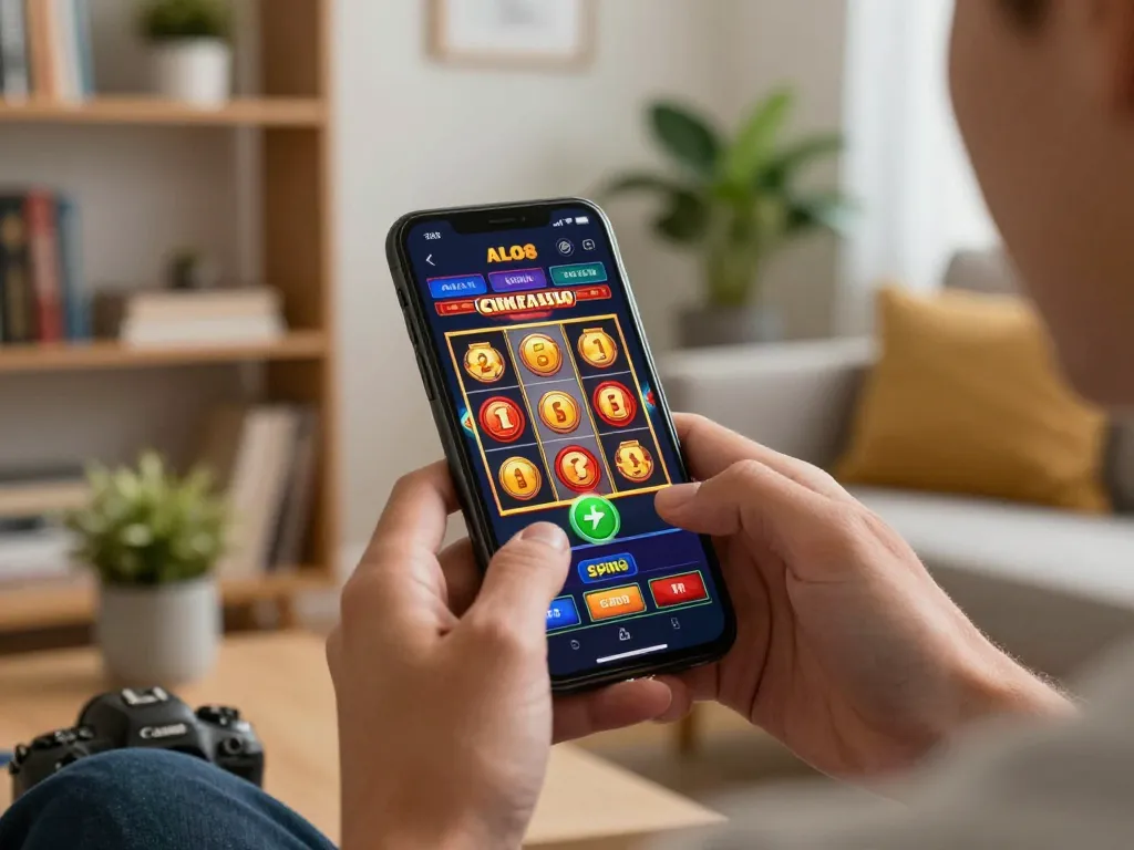 Player engaging with ALO8 casino app for an exciting mobile gaming experience