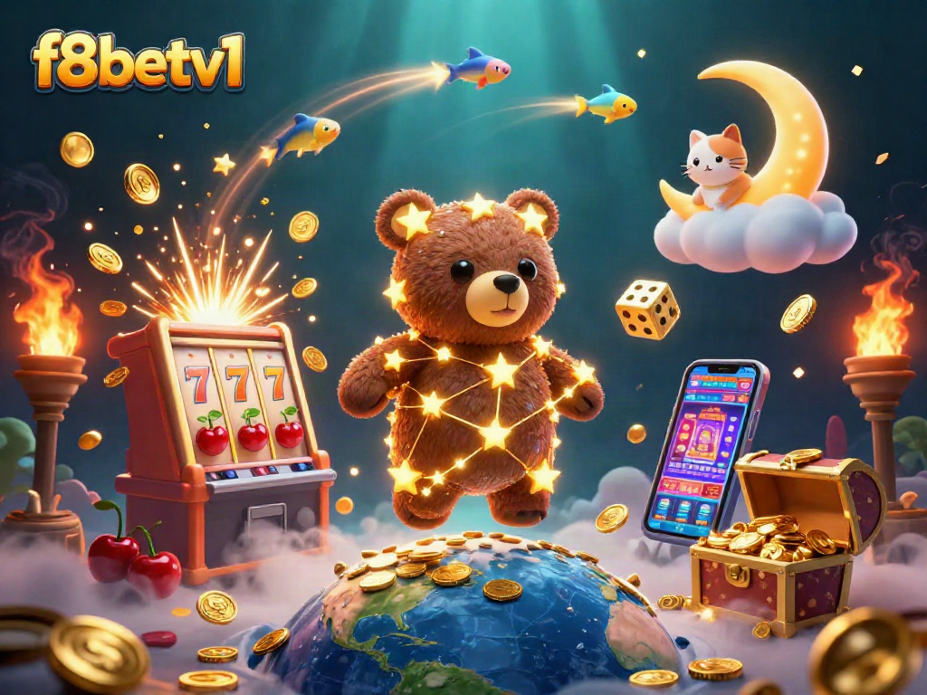 Engage with f8betv1's exciting casino games featuring a sparkling jackpot explosion illustration.