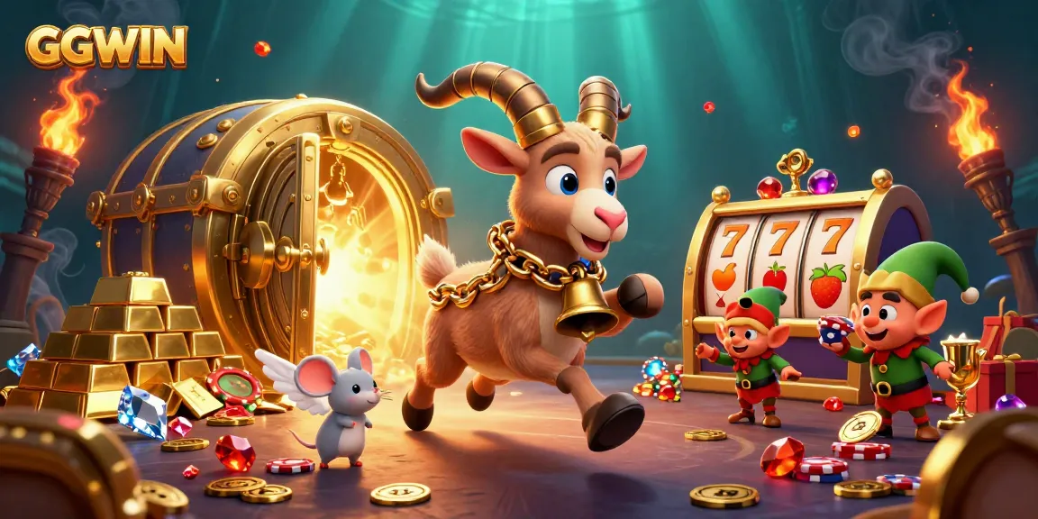 Experience thrilling gaming on GGWIN with festive characters in a dynamic casino scene.