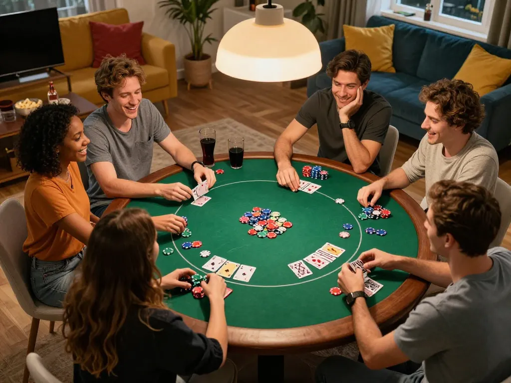 B52 Club poker night with friends showcasing vibrant chips and an engaging atmosphere.