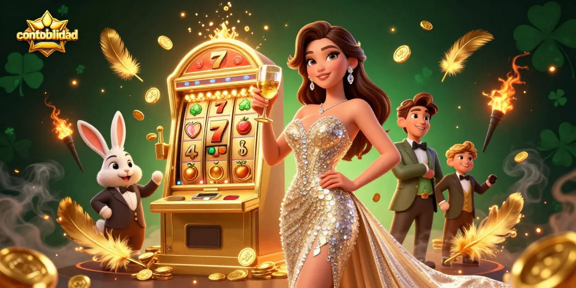 Experience thrilling action at contabilidad's casino with a glamorous woman celebrating next to a jackpot.