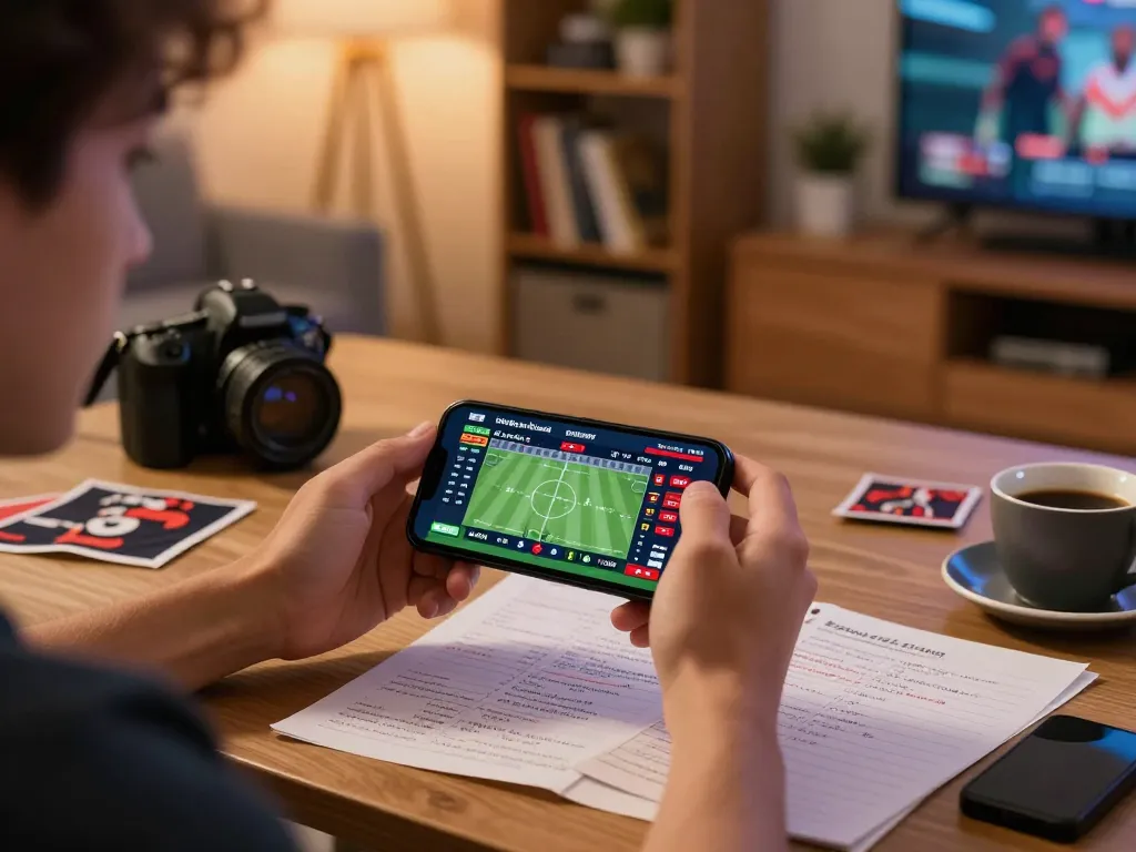 DABET player placing strategic sports bets on mobile while enjoying home comfort