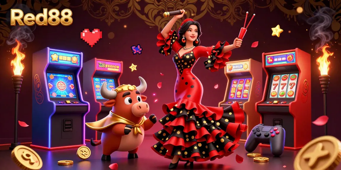 Engage in thrilling 3D casino adventures with Red88, showcased by vibrant characters and rich game elements.