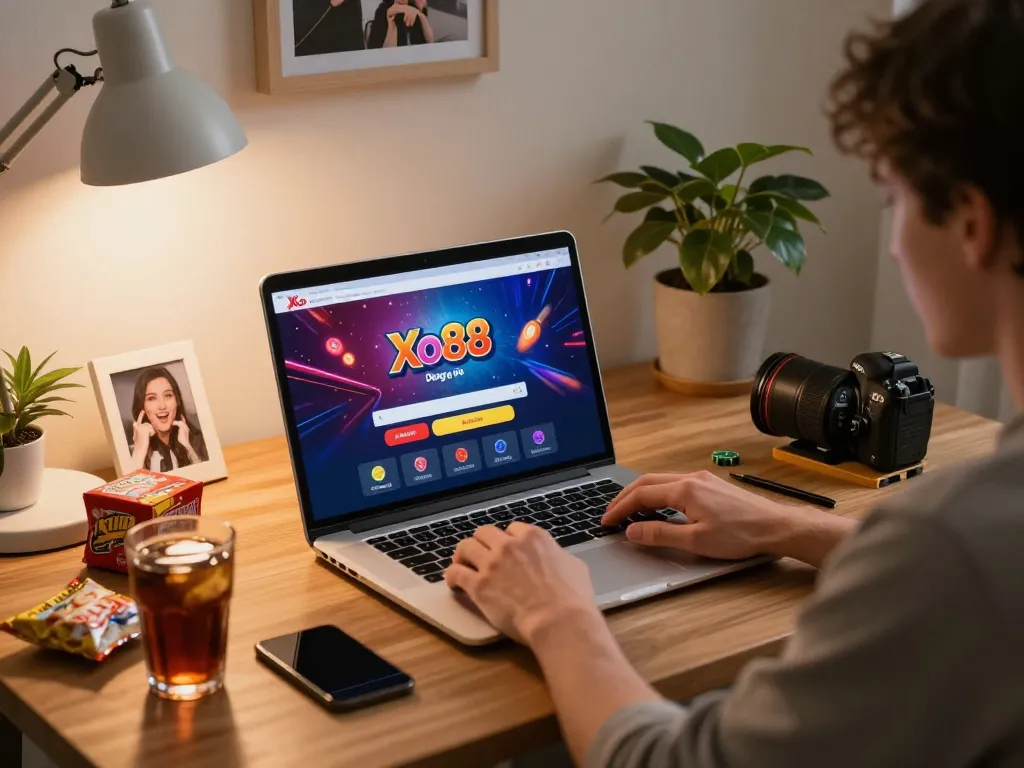 Xo88 đăng nhập screen on a laptop during exciting online casino gaming session at home.