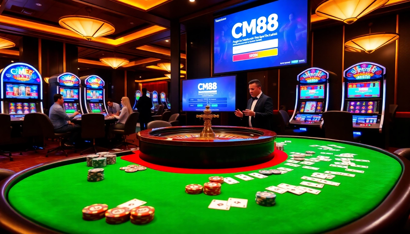 Engage in the thrill of đăng ký CM88 at a luxurious casino table with vibrant games.