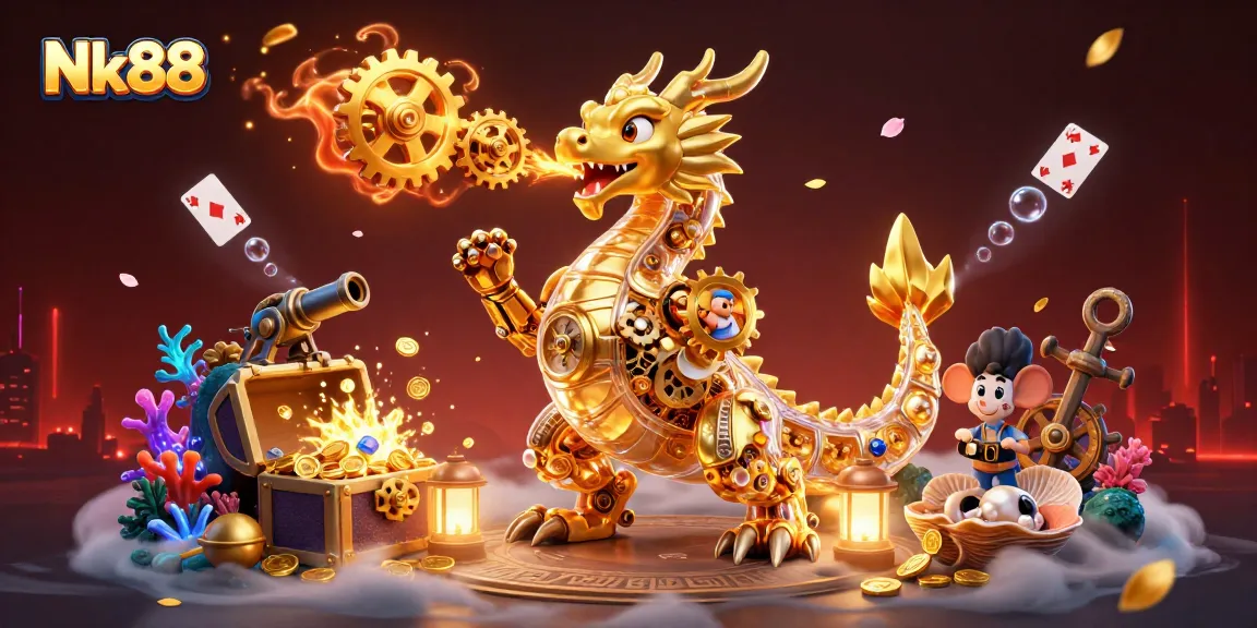 Engage with NK88's thrilling games and promotions in a vibrant 3D casino setting
