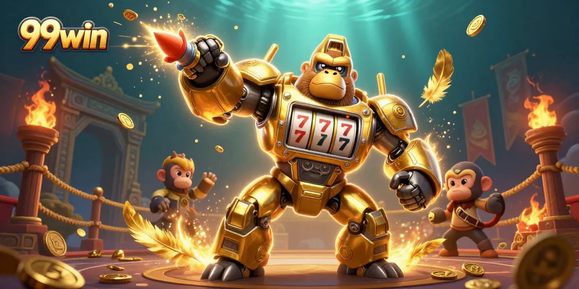 Engage in thrilling wins at 99win with an epic golden gorilla mech and dynamic casino elements.