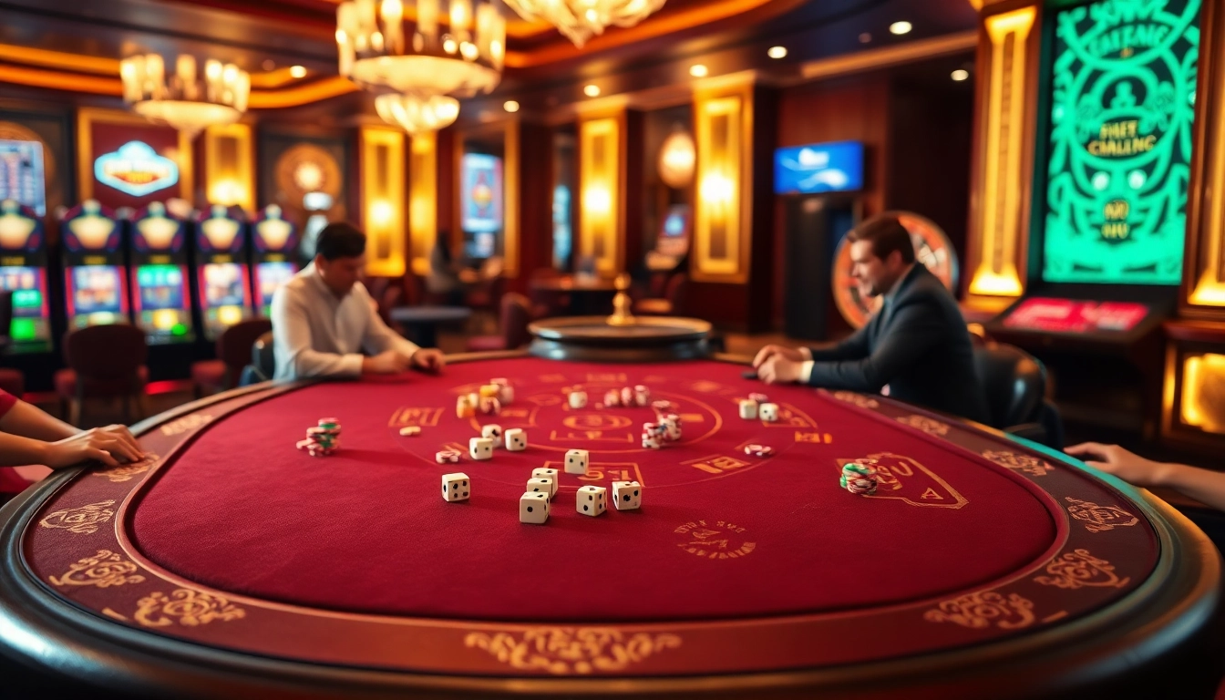 Tài xỉu MD5 table surrounded by players immersed in the excitement of betting and dice games.