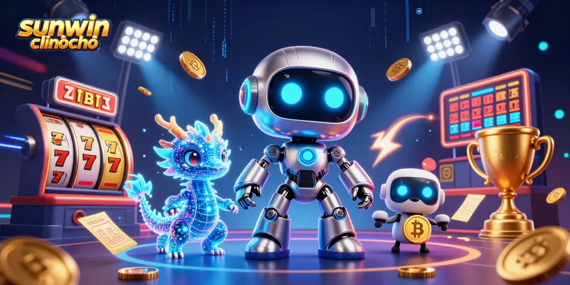 Play slots and win big at sunwin chính chủ with a dynamic gambling scene featuring colorful characters and exciting game elements.