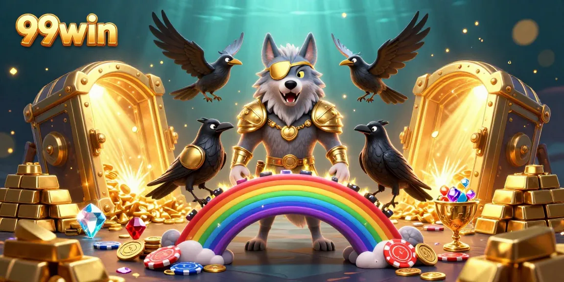 Engage in gaming with 99win while enjoying a vibrant casino-themed illustration scene.