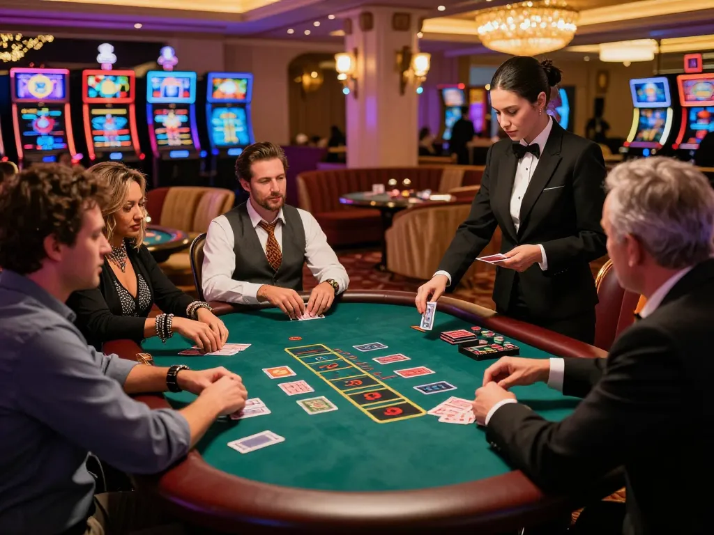 Players enjoying an engaging blackjack game at 88vv casino, showcasing excitement and luxury atmosphere.
