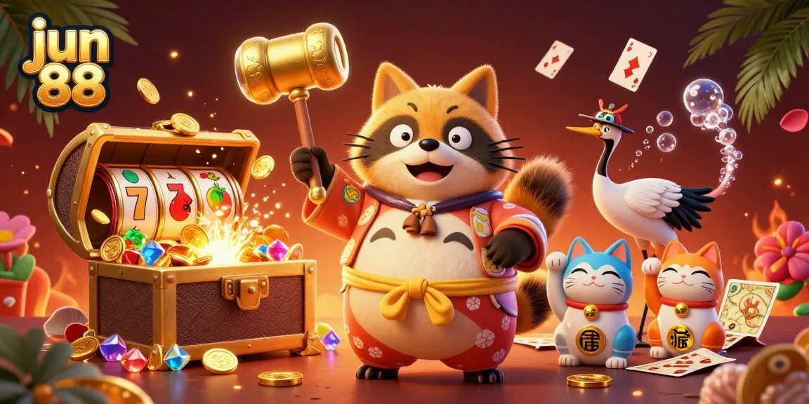 Experience thrilling fun with jun 88 and colorful slot enjoyment as maneki-neko cats wave in excitement.